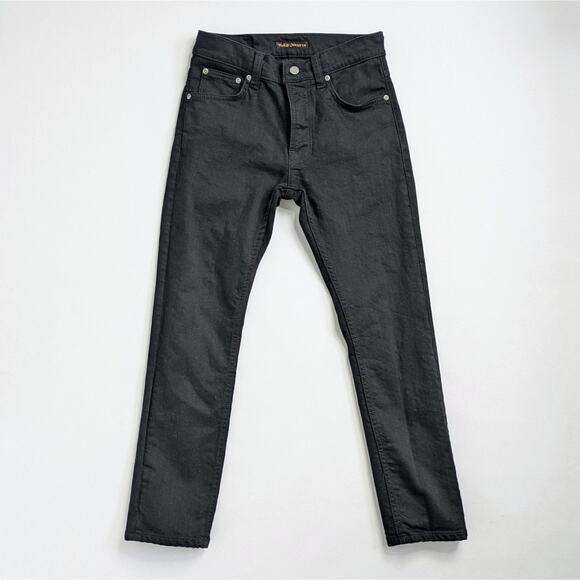 SALE Nudie Jeans Grim Tim W29 L28 Slim Straight Dry Everblack Button Fly Black - Picture 1 of 11